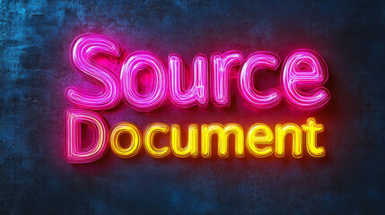 Poster - 3D Neon Text Banner Featuring the Phrase Source Document on Dark Background
