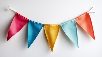 Poster - Colorful bunting garland drapes elegantly, creating a lively atmosphere for gatherings. The vivid flags sway gently, embodying joy and celebration at any event