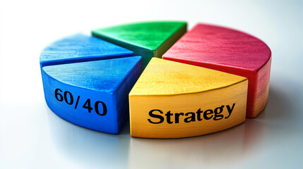 Poster - 3D Illustration of 60/40 Investment Strategy Pie Chart with Stocks and Bonds Allocation