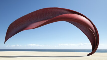Poster - Abstract red sculpture in a serene coastal landscape.