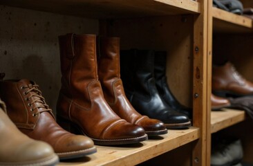 Poster - Well-crafted leather boots in minimalist wardrobe with warm light