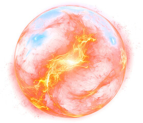 Poster - A glowing orb with fiery orange and yellow swirls, exhibiting dynamic light and energy patterns.