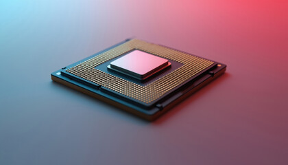 Poster - Gold and Silver Processor on Gradient Background: A processor with gold and silver elements on a gradient background, representing luxury and high-performance computing technology.
