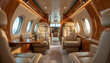 © abu - A luxurious private jet interior with sleek leather seats and elegant design.