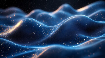 Poster - A captivating display of swirling black and blue waves captures the essence of a serene underwater world. Delicate sparks of light dance across the surface, enhancing the beauty