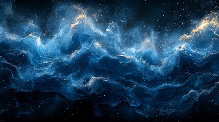 Poster - An enchanting display of swirling black and blue waves creates a cosmic atmosphere, evoking feelings of wonder and depth. This artistic composition celebrates the beauty of the universe