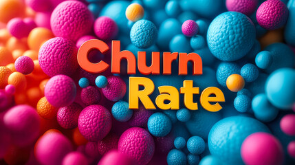Poster - Vibrant 3D Churn Rate Banner with Colorful Textured Spheres for Business Concepts