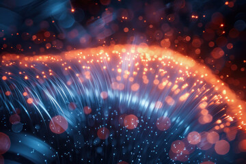 Poster - abstract art, where wavy lines dominate, forming figures that look like curves of light. 