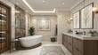 © Justlight - Chic art pieces adorned with neutral colors complement the bathrooms calming ambiance ensuring that each detail contributes to a cohesive design. The overall result is a balanced