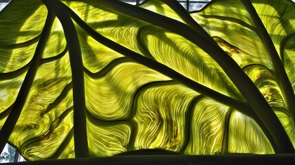 Poster - Abstract green leaf design with flowing patterns.