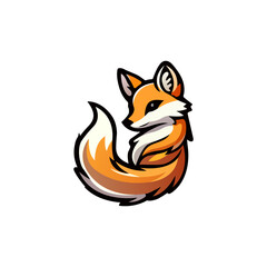 Poster - Vector fox icon. Cartoon fox logo. Fox drawn in anime style. Cute fox. Colored fox. Orange foxes brand. Wild fox in classic style. Vector illustration.