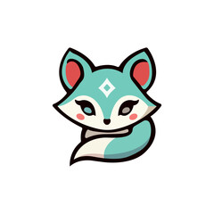 Poster - Vector fox icon. Cartoon fox logo. Fox drawn in anime style. Cute fox. Colored fox. Orange foxes brand. Wild fox in classic style. Vector illustration.