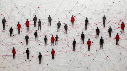 Poster - abstract representation of a network with red and gray human icons connected, symbolizing communicat