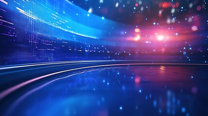 Poster - Vivid studio light display with digital wave and particles