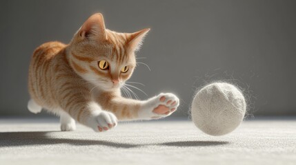 Poster - Ginger Kitten Pouncing on Fluffy Yarn Ball