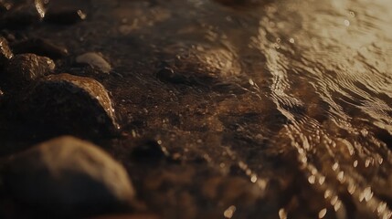 Poster - Golden Sunlight Reflecting On River Rocks