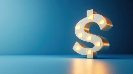 Poster - Illuminated Gold Dollar Sign on Blue Background