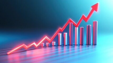 Poster - Red Arrow Ascending Above Growing Bar Graph