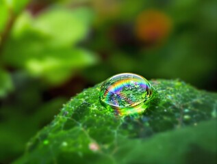 Fototapete - Single water droplet on a green leaf