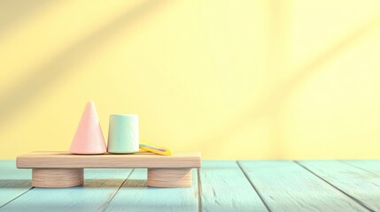 Aufkleber - Pastel Shapes Resting On Wooden Display Stand