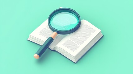 Poster - Magnifying Glass on Open Book Examining Text
