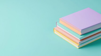 Poster - Pastel Colored Books Stacked on Teal Background