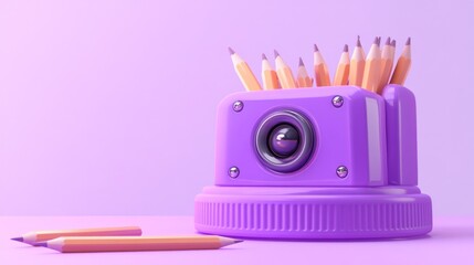 Poster - Purple Speaker Pencil Holder With Many Pencils
