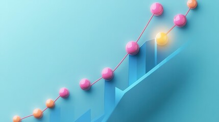 Poster - Abstract Growth Chart Showing Upward Trend With Colorful Spheres
