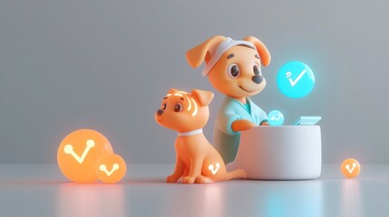 Poster - Cartoon Dogs Using Technology Medical Checkup