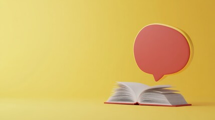 Poster - Open Book With Speech Bubble Above Yellow Background