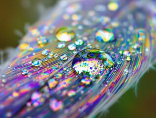 Fototapete - Close-up of water droplets on a peacock feather