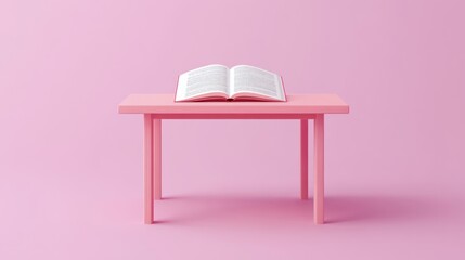 Poster - Open book rests on a pink table against a pink background