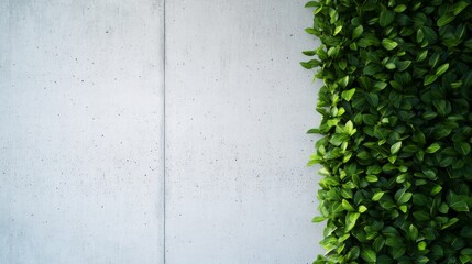 Aufkleber - Close-up of vibrant green leaves cascading down a smooth concrete wall, highlighting the interplay between nature and urban environments in a modern setting
