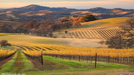 Poster - Autumnal Vineyard Rolling Hills Landscape Scene