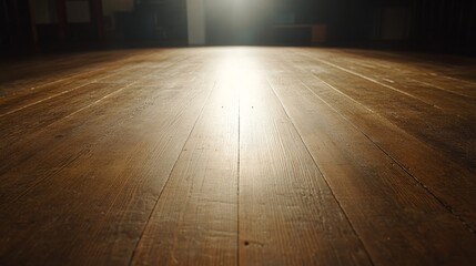 Poster - Textured vintage brown wood showcases a diagonal grain pattern, enhanced by bright overhead light, creating a warm and rustic atmosphere with empty space