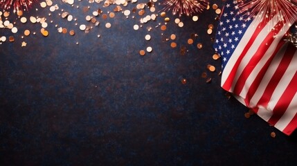 Aufkleber - Fireworks burst energetically in the night sky while the American flag waves proudly, capturing the essence of Independence Day celebration in the USA