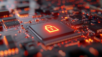Aufkleber - A glowing padlock overlays a computer motherboard's central processor, highlighting the importance of secure technology today