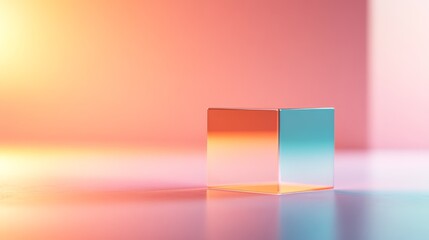 Aufkleber - A sleek geometric shape with sharp edges showcases stunning light blue and pink gradients against a softly glowing background, offering space for text