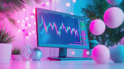 Poster - Computer screen displays stock market trading chart