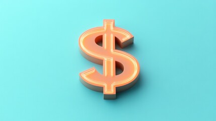 Poster - Illuminated Orange Dollar Sign on Blue Background