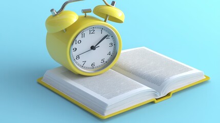 Aufkleber - Yellow Alarm Clock Resting on an Open Book