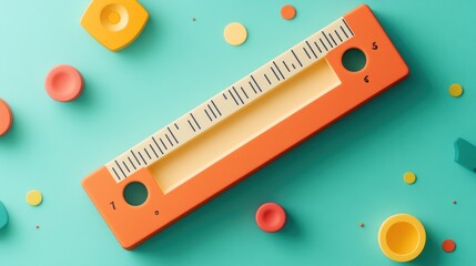 Poster - Colorful Ruler and Geometric Shapes on Teal Background