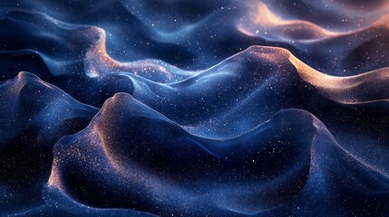 Poster - An artistic representation of undulating waves bathed in hues of black and blue, glimmering with specks of light, evokes a sense of tranquility and mystique, reminiscent of a starry ocean at night