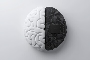 Wall Mural - A brain with a computer chip inside of it