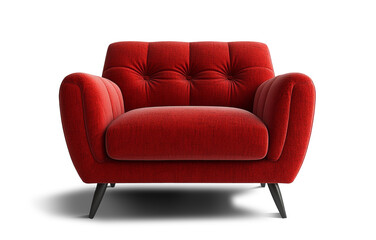 Poster - This trendy red armchair features a soft, tufted seat and rounded arms, perfect for adding a pop of color to any living space.