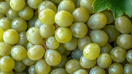 Canvas Print - Close-up of fresh green grapes with leaf