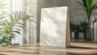 © PICK YOUR POV - A blank display stand in a bright, plant-filled environment.