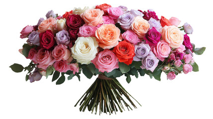 Poster - A stunning bouquet featuring various colors of roses, elegantly arranged with lush greenery. The vibrant hues create a visually appealing display suitable for any occasion.