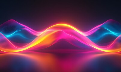 Poster - A symmetrical arrangement of neon wavy lines glowing in contrasting colors