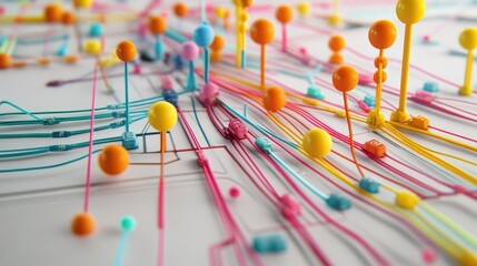 Poster - A detailed close-up of a colorful network data visualization chart with interconnected nodes and lines representing data points.